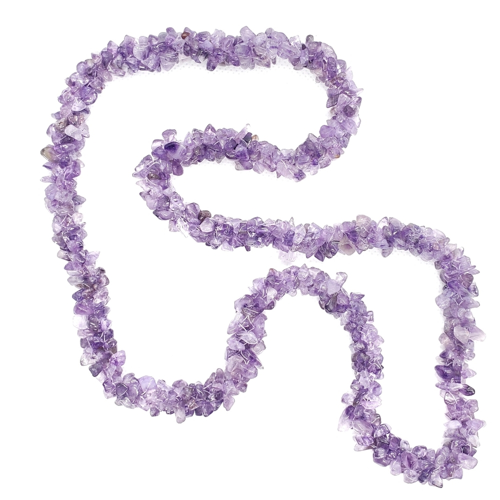 Thick Amethyst Chip Necklace 26"